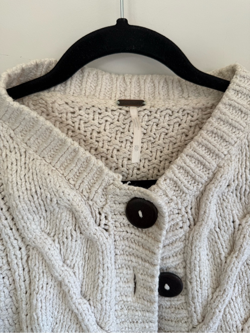 Free People Bonfire Cable Knit Cardi Cream Chunky Cardigan Natural Fiber Cotton - Picture 6 of 11